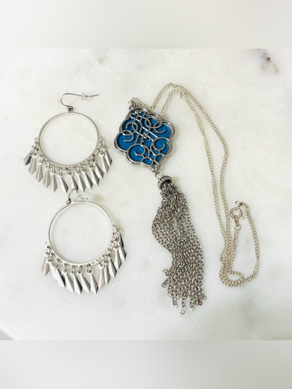 Paparazzi Malibu Mandala Blue Tassel Necklace and Dangle Earrings